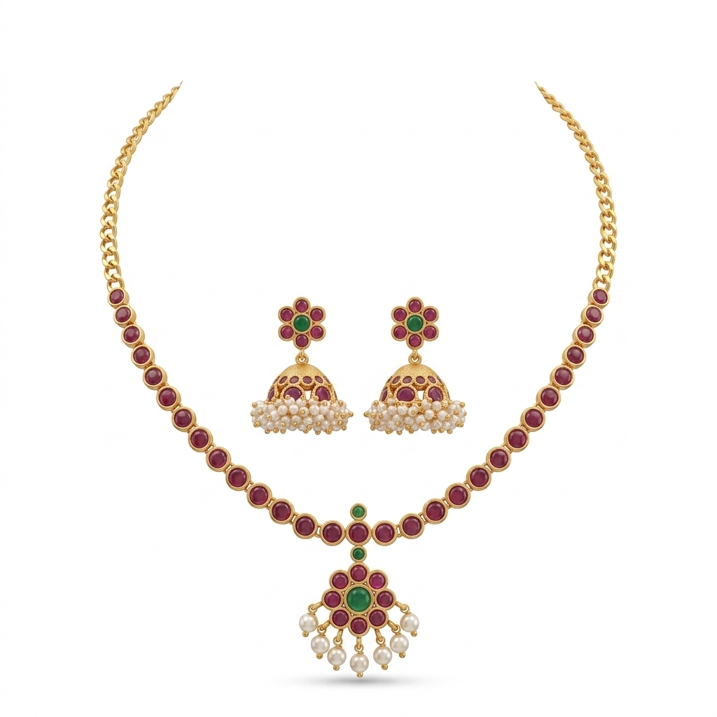 Traditional Gold Plated Necklace Set with Jhumka