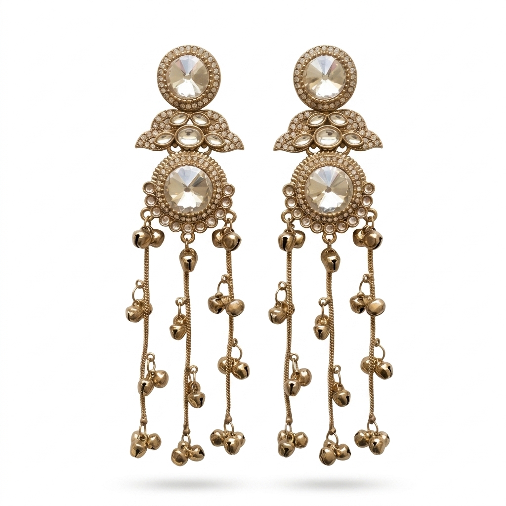 Ethnic Jhumka Earrings with Bells & Stones