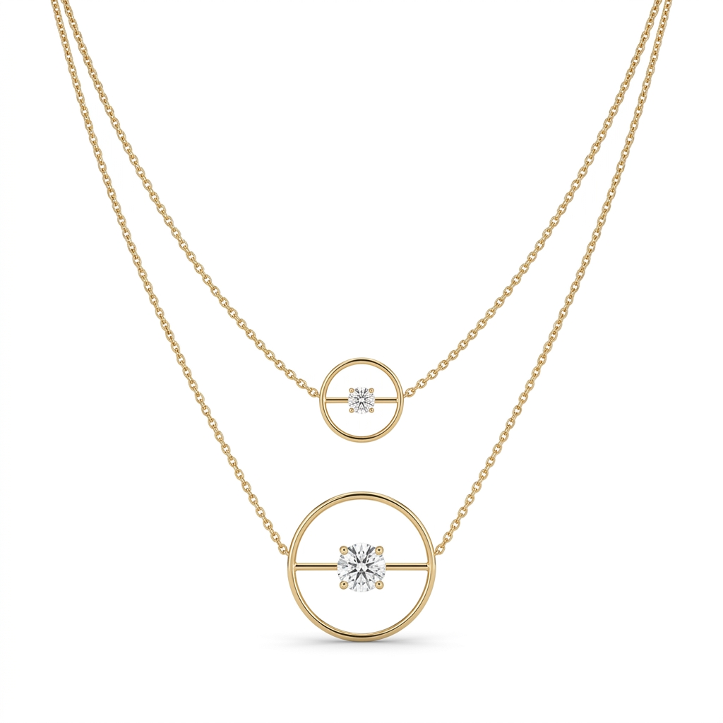 Gold Plated Layered Necklace with CZ Stone