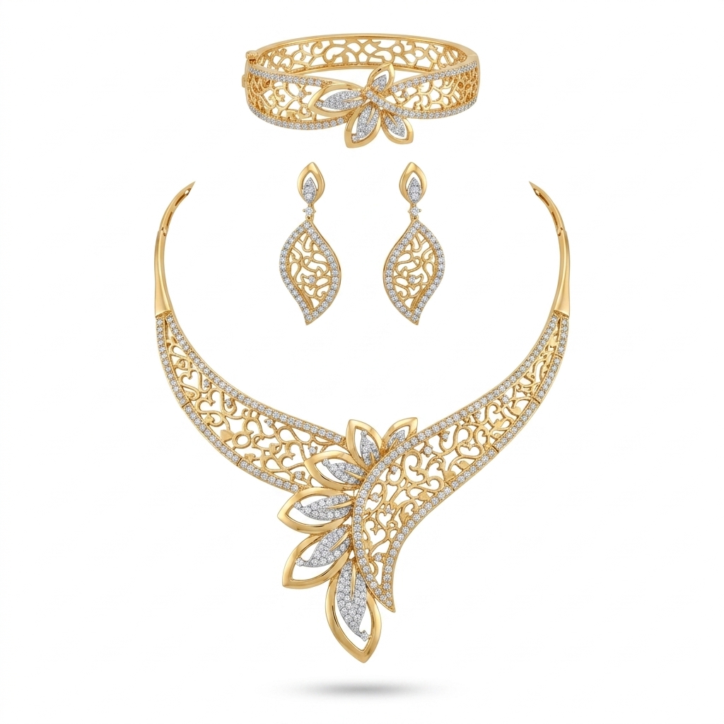Gold Plated Necklace, Earrings & Bangle Set