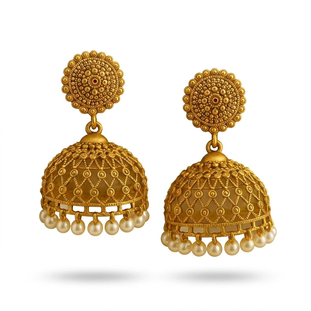 Jhumka Earrings Gold Plated with Pearls