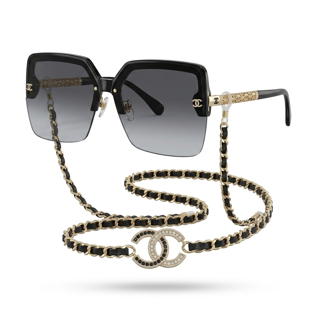 Stylish Black Square Sunglasses & Chain
