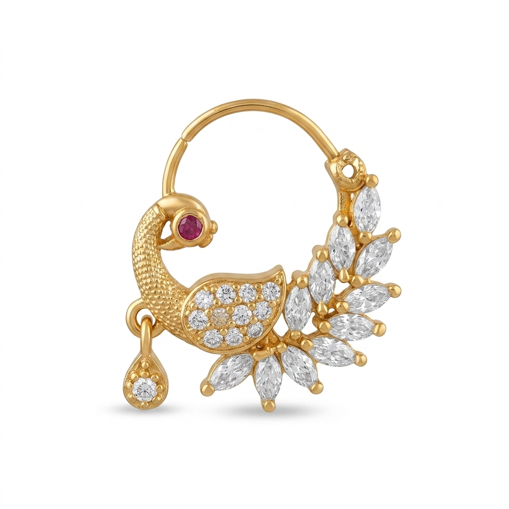 Traditional Peacock Nath with CZ Stones