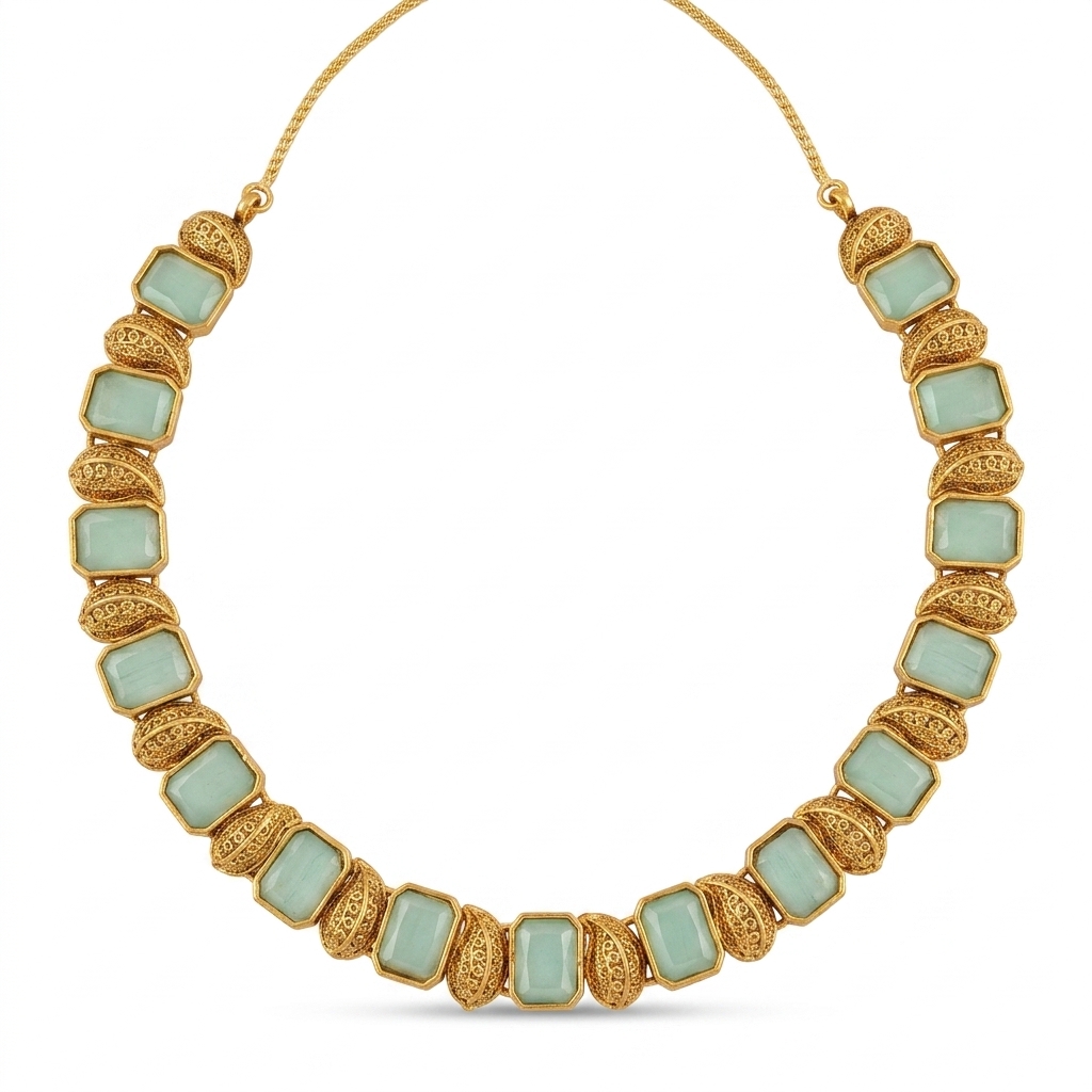 Ethnic Gold Plated Artificial Stone Necklace