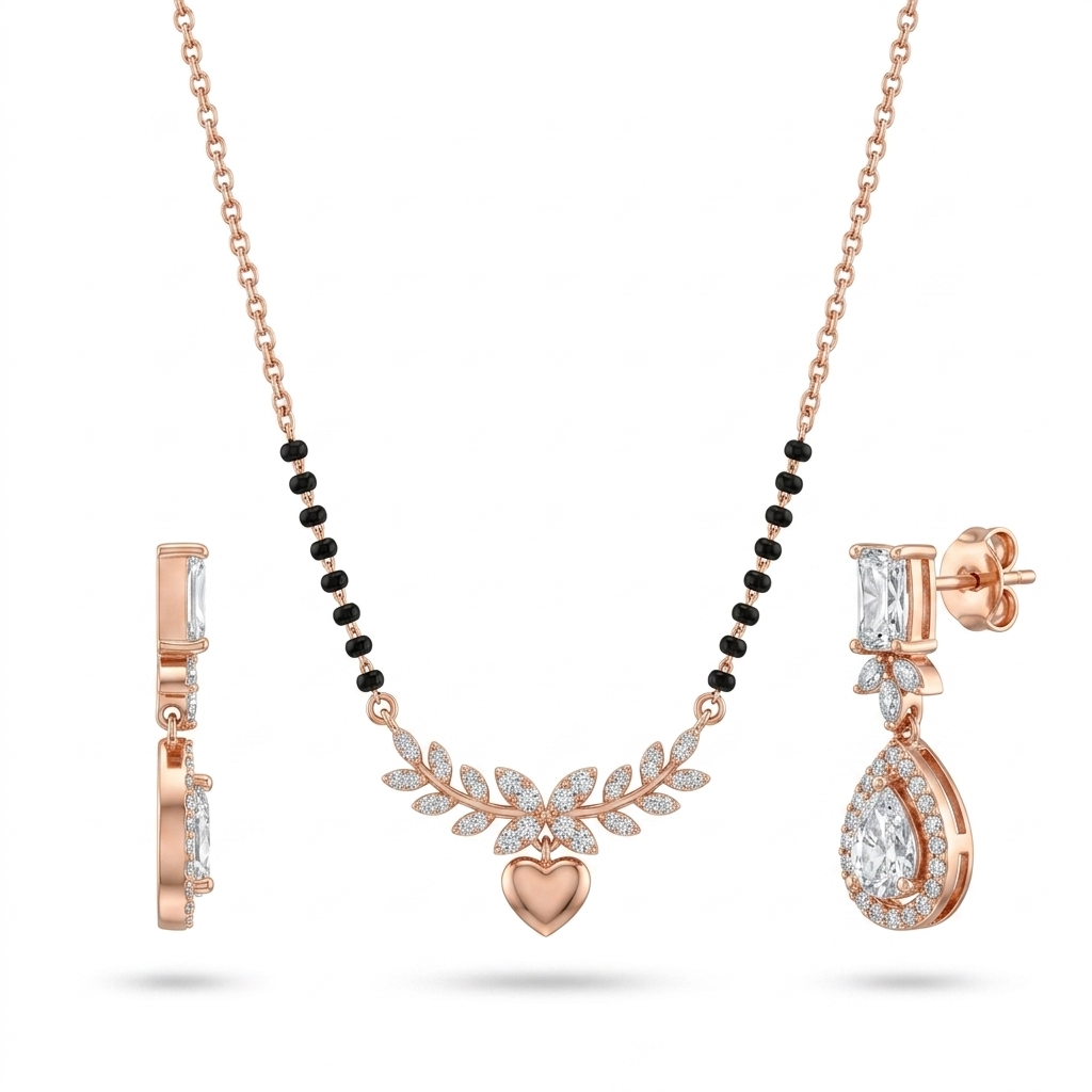 Rose Gold Plated Mangalsutra Set with CZ Stones