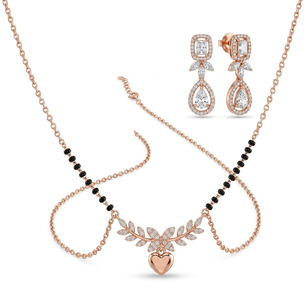 Rose Gold Plated Mangalsutra & Earring Set