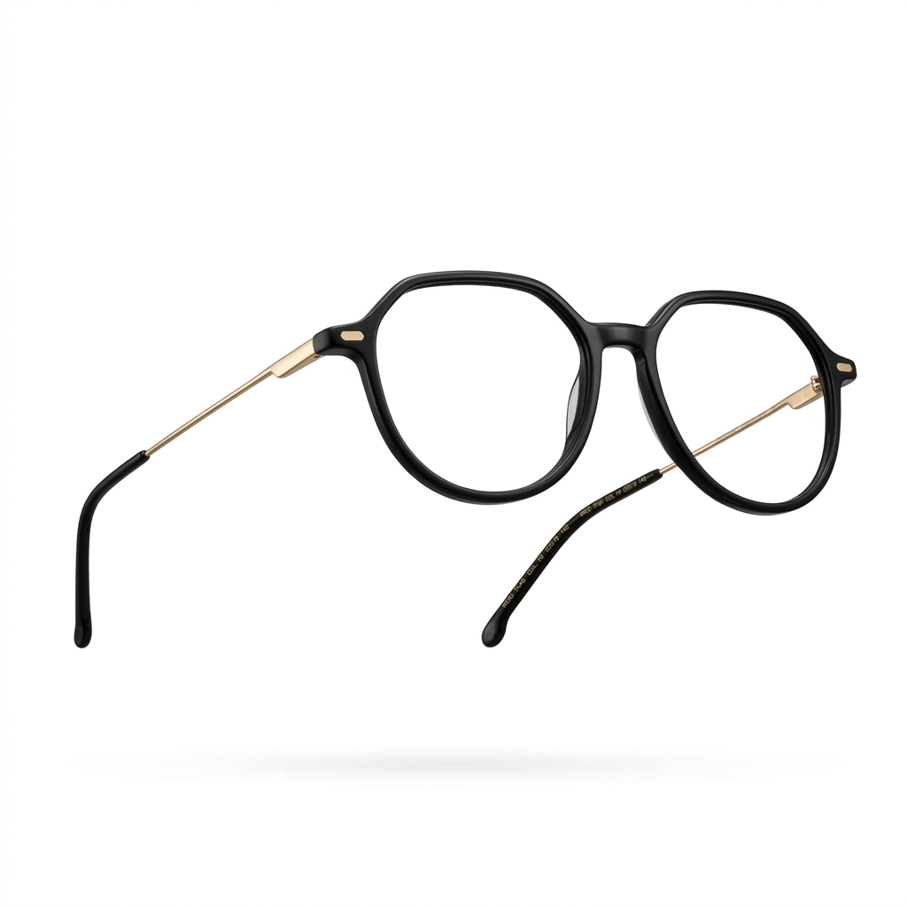 Stylish Black Gold Hexagon Spectacle Frame