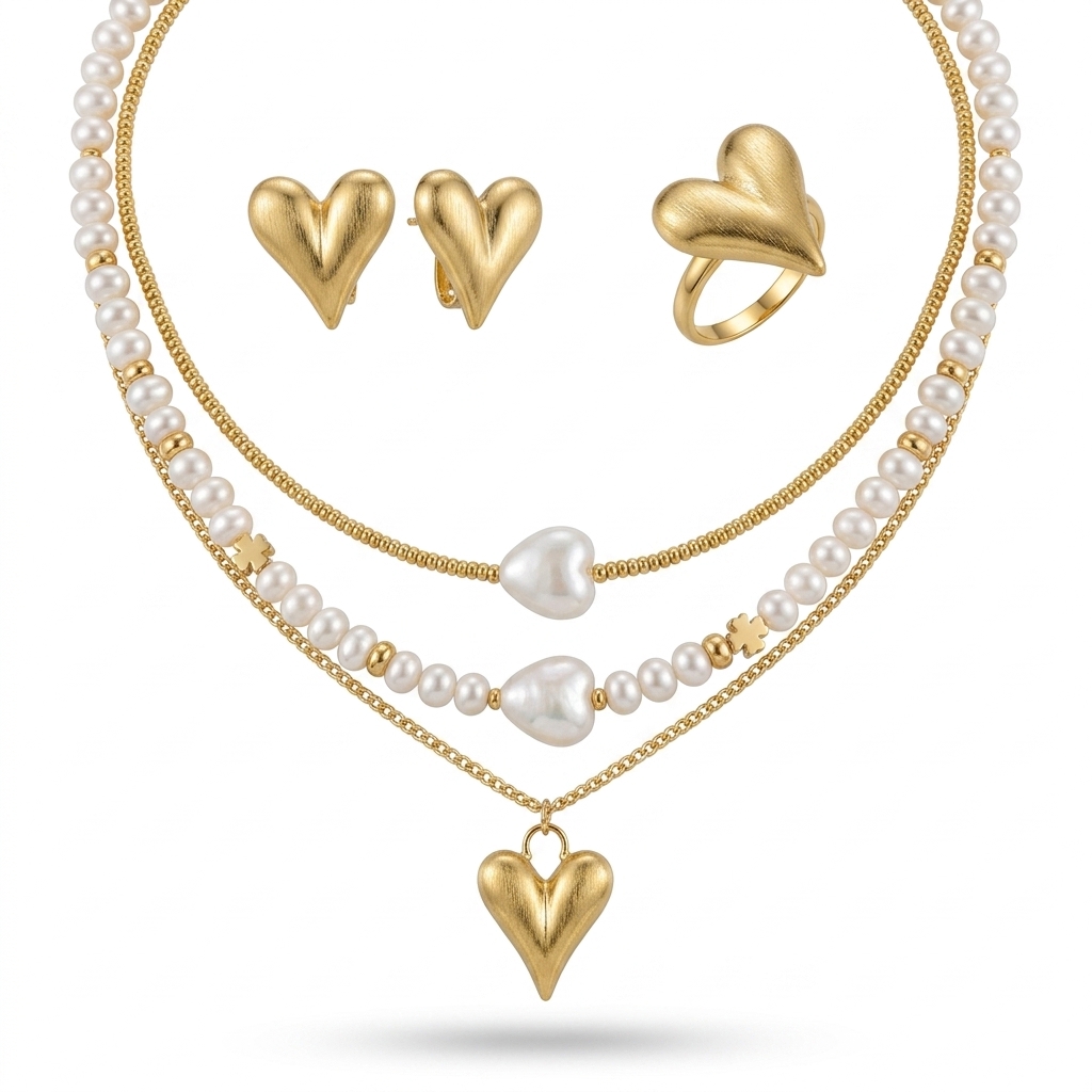 Heart Pearl Gold Plated Jewellery Set for Women