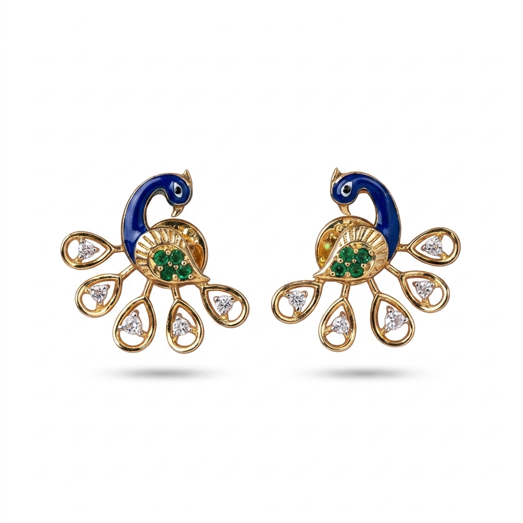 Peacock Enamel Stud Earrings for Women