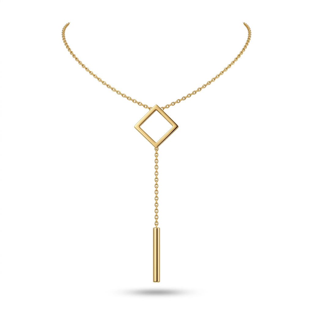 Geometric Square Bar Gold Plated Necklace for Women