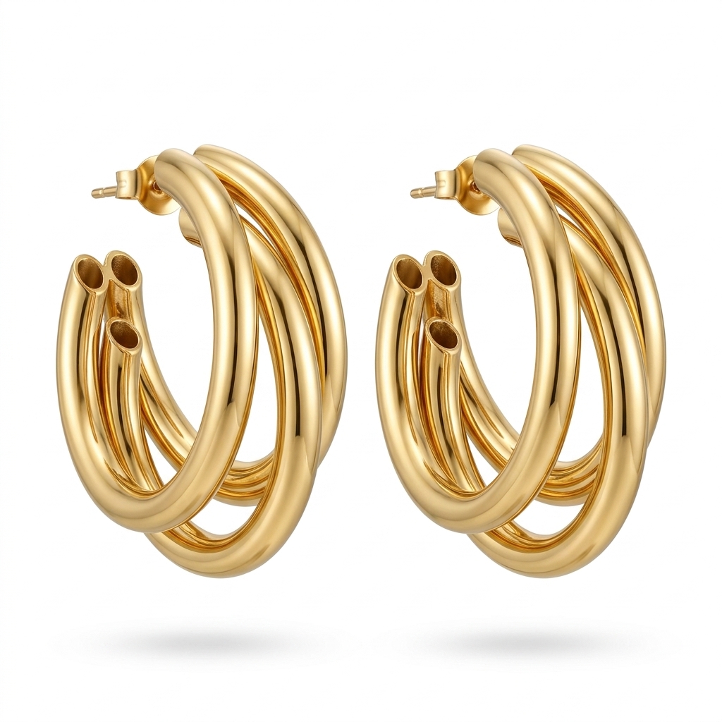 Gold Plated Triple Layer Hoop Earrings