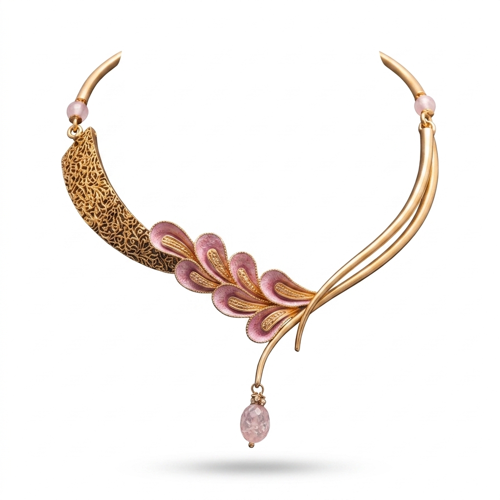 Gold-toned Pink Enamel Choker Necklace for Women