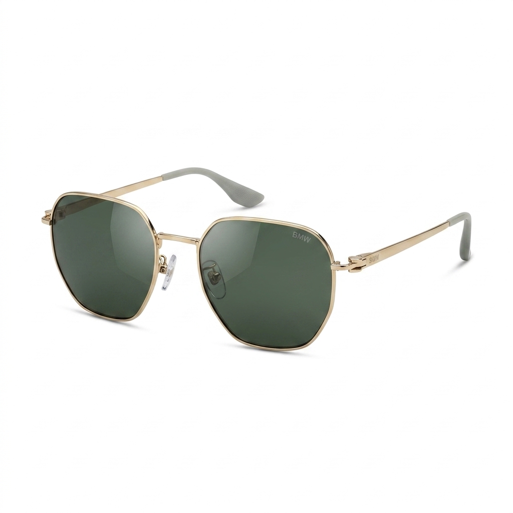 BMW Hexagonal Gold Green Lens Sunglasses