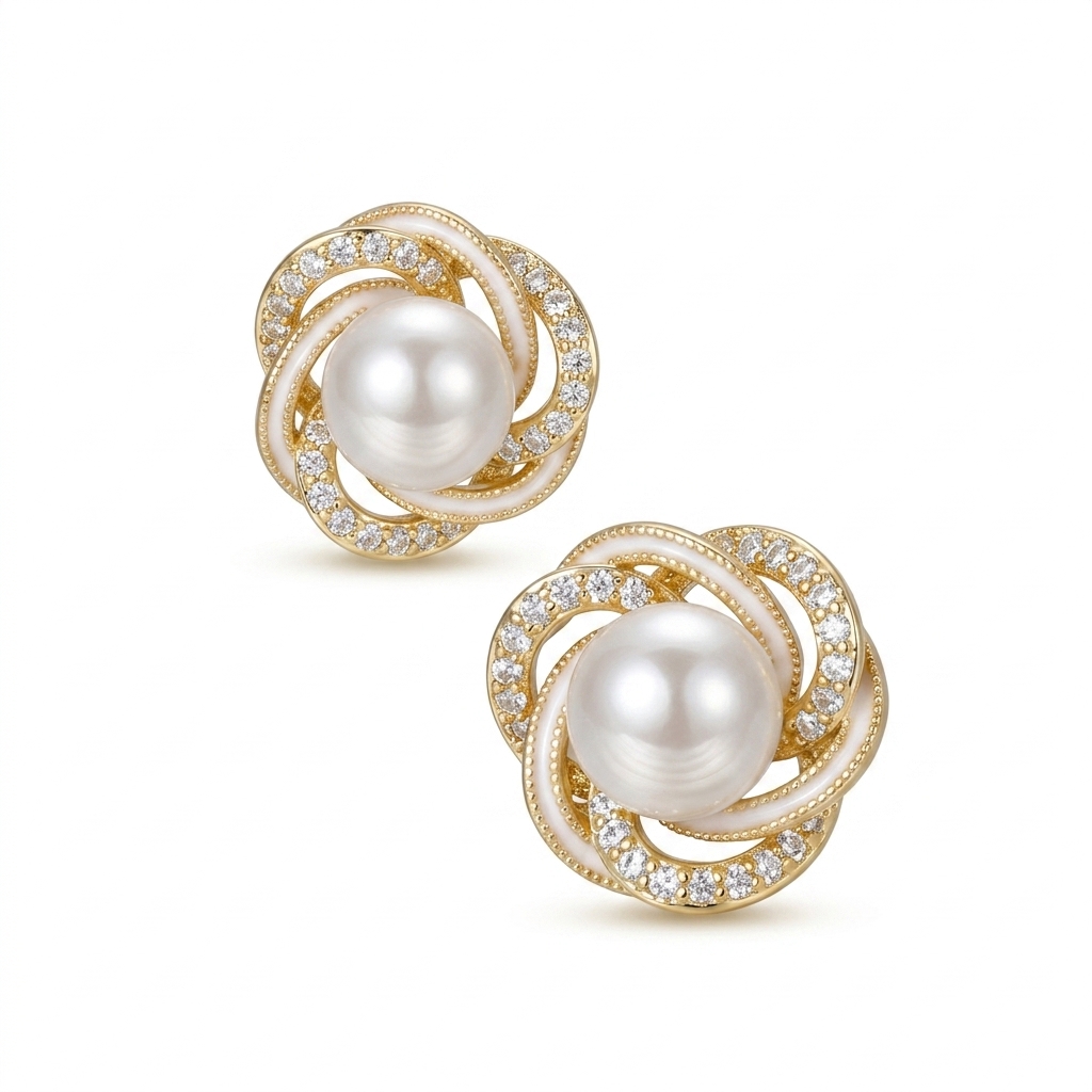 Elegant Pearl & CZ Stud Earrings for Women
