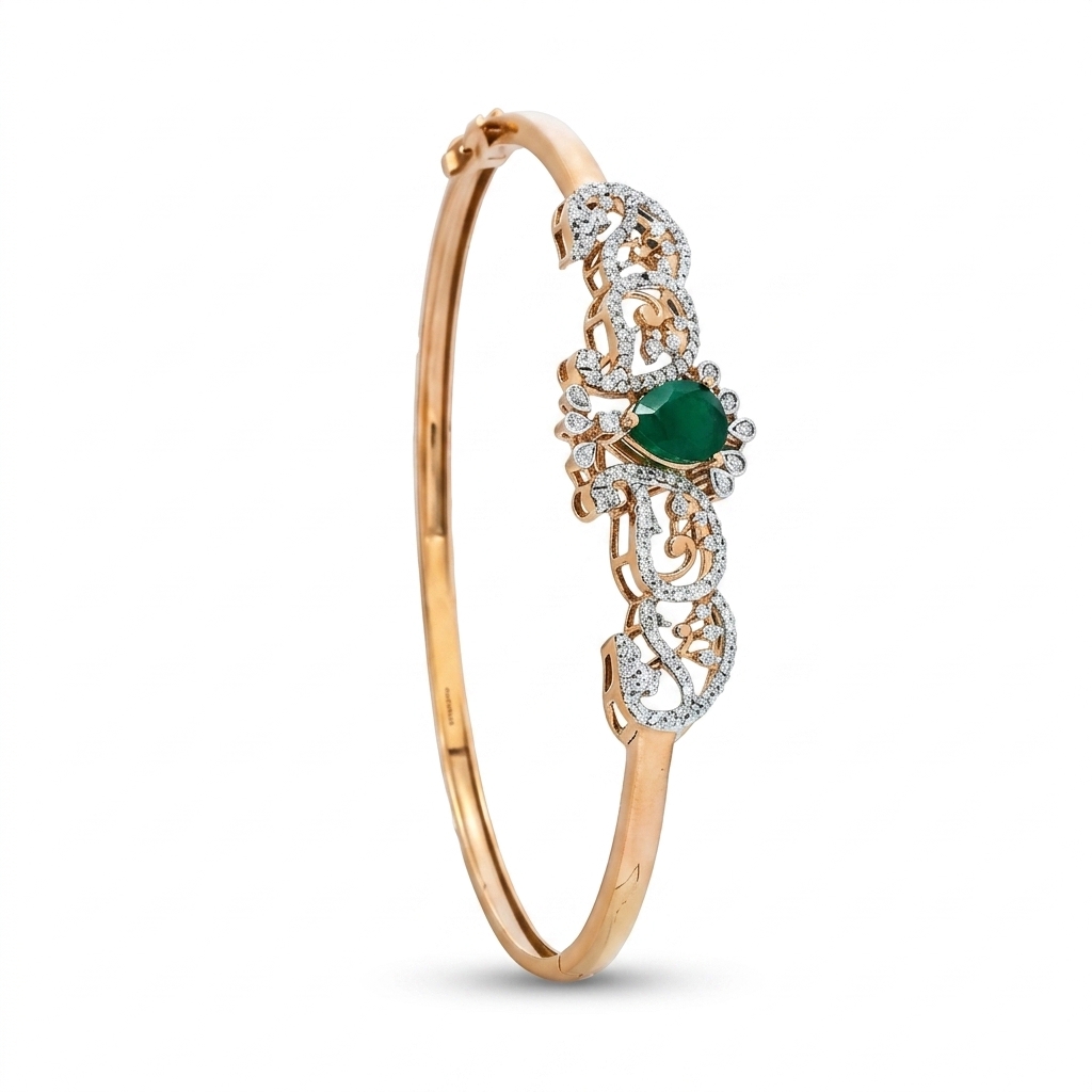 Green Stone Gold Plated CZ Bangle Bracelet