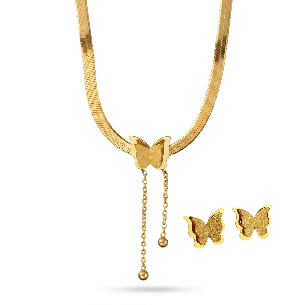 Trendy Gold Butterfly Jewellery Set for Women