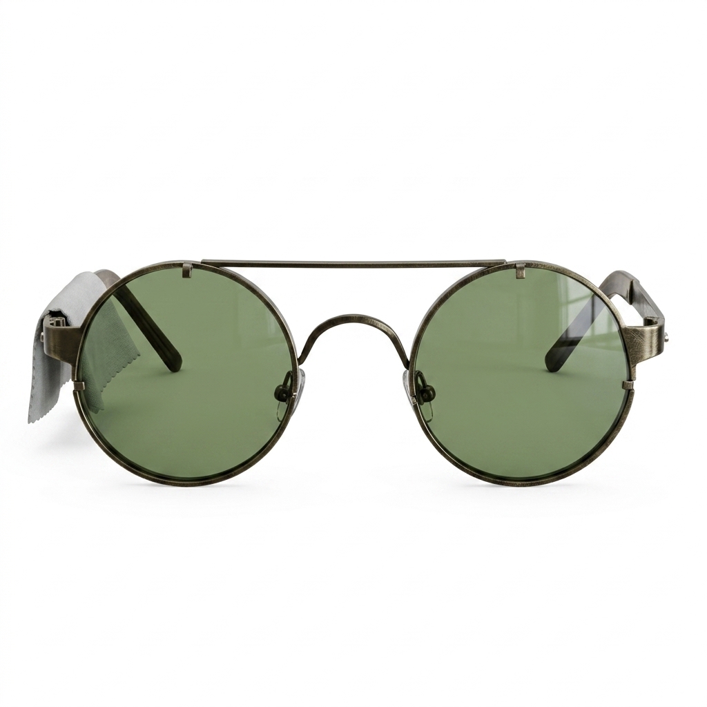 Steampunk Round Sunglasses Green Lens