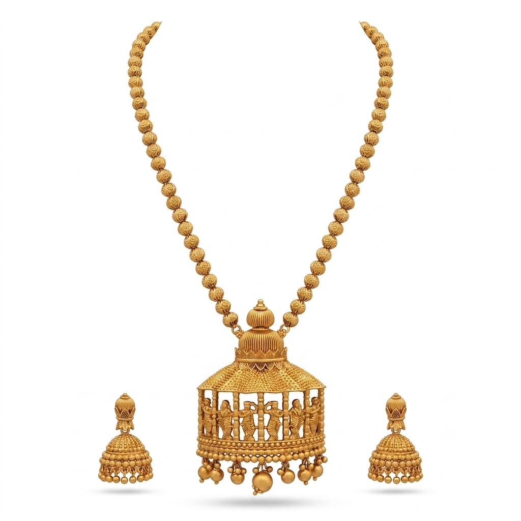 Traditional Temple Jewellery Set | Necklace & Jhumkas