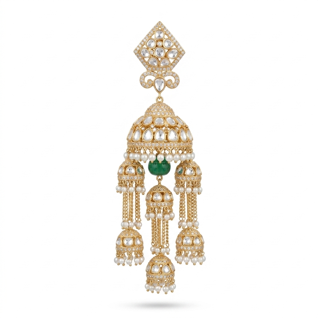 Traditional Gold Tone Kundan Jhumka Earrings for Women