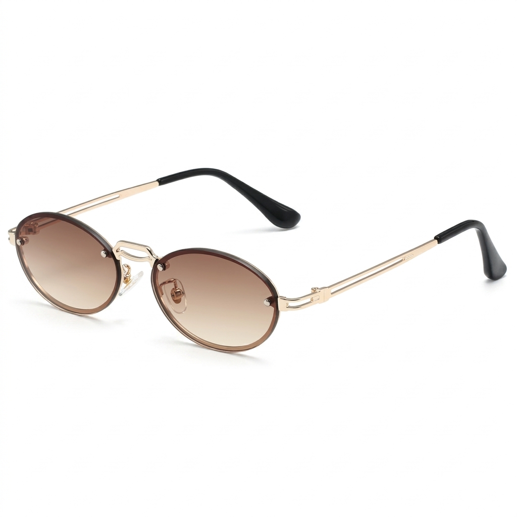 Unisex Oval Rimless Brown Gradient Sunglasses