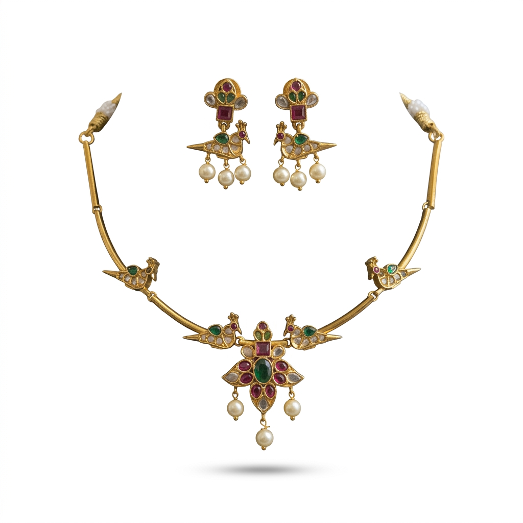 Traditional Peacock Design Imitation Jewellery Set