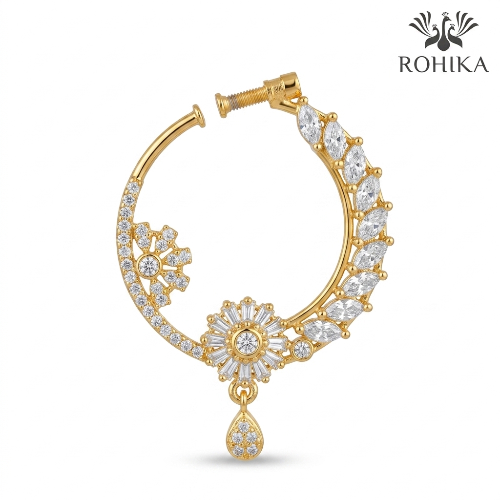 Rohika Gold Plated CZ Stone Nath Nose Ring