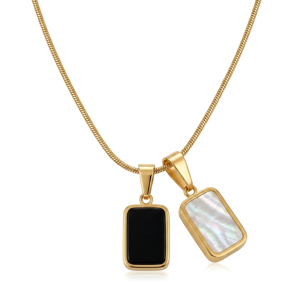 Couple Rectangle Pendant Gold Plated Chain Necklace
