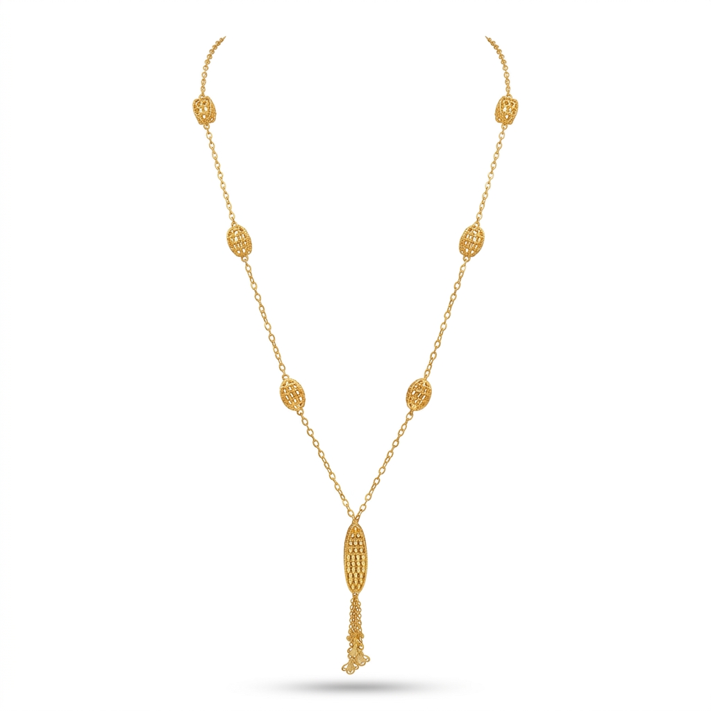 Gold Plated Filigree Bead Long Chain Necklace