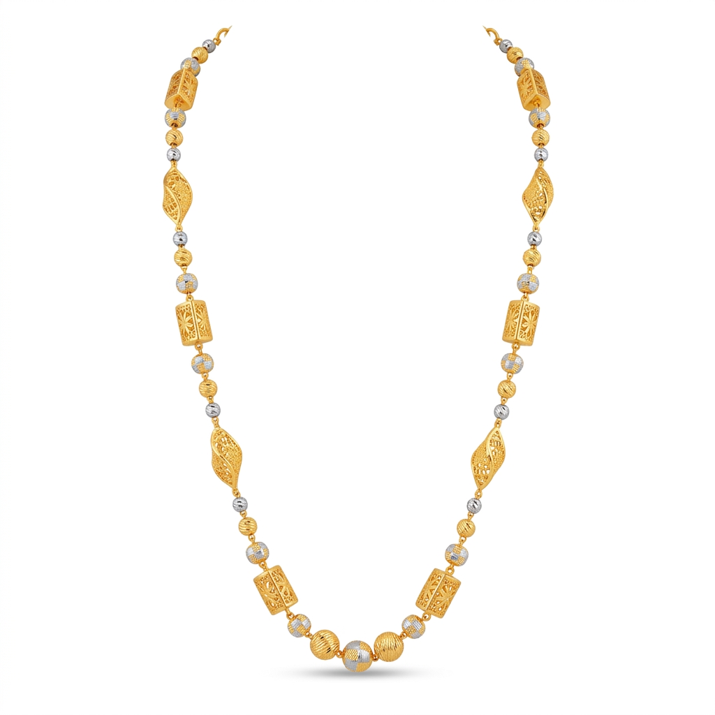 Ethnic Gold Silver Plated Beaded Long Chain