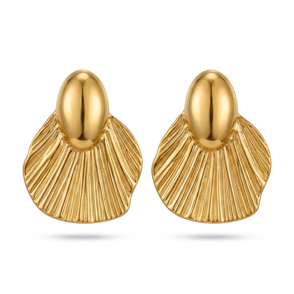 Gold Plated Fan Design Earrings for Women