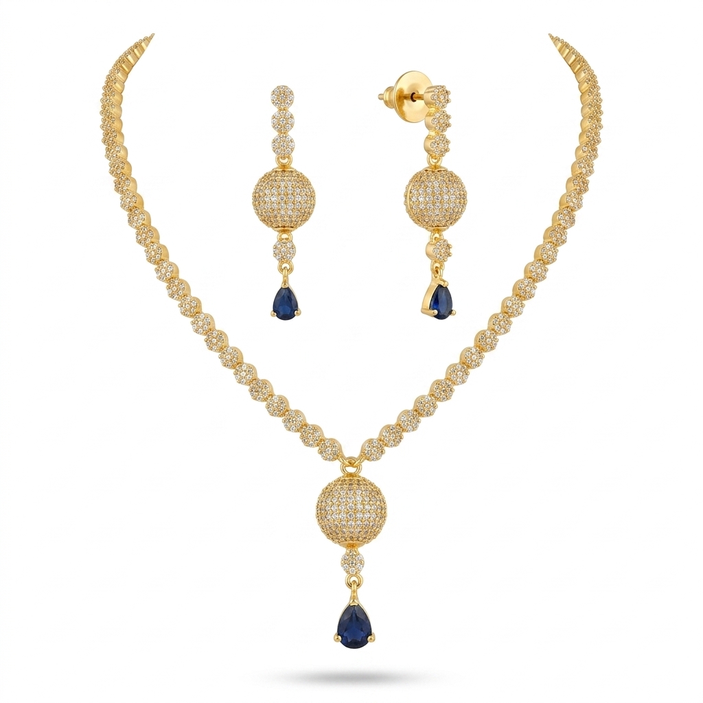 Designer Gold Plated CZ Necklace & Earrings Set