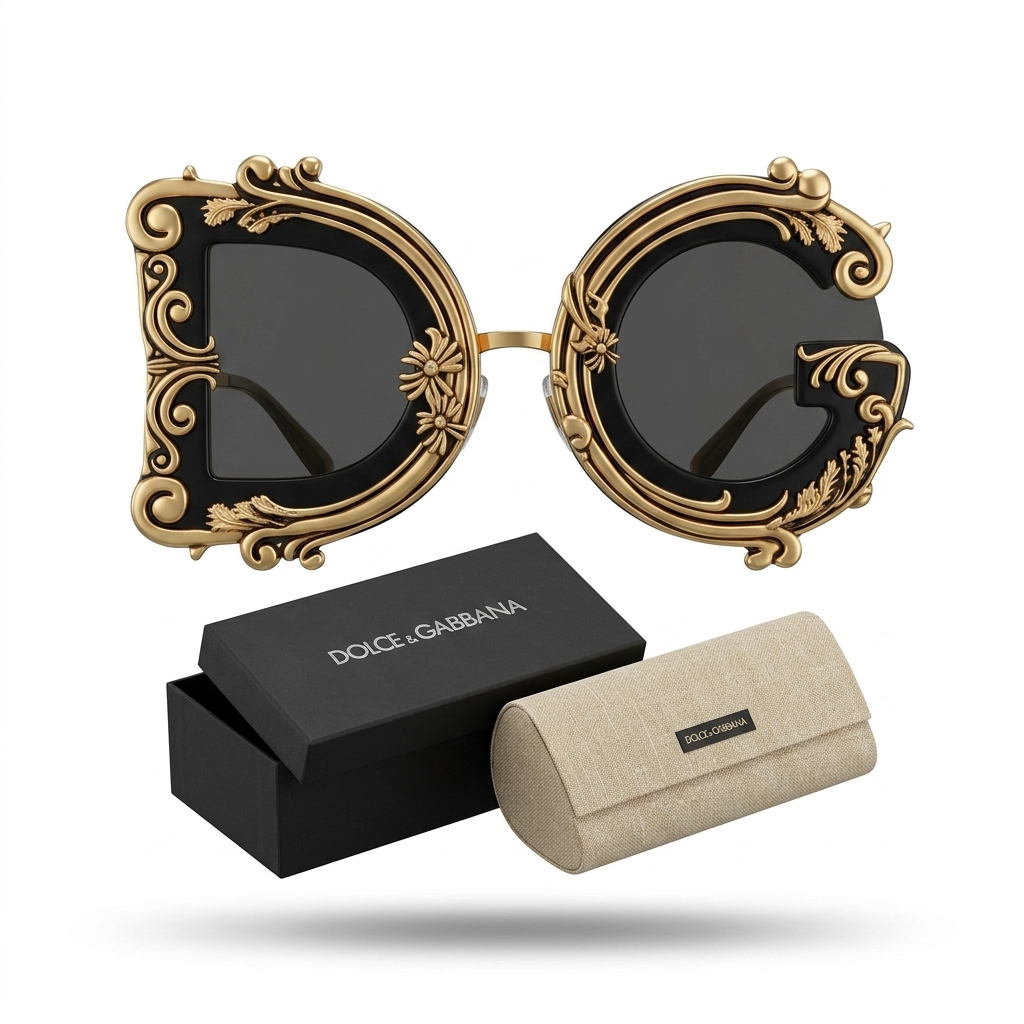 Dolce & Gabbana DG Logo Gold Black Sunglasses