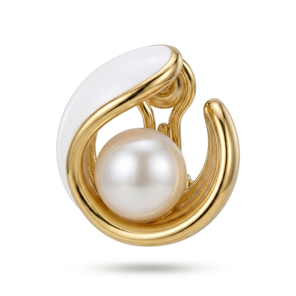 Elegant White Enamel Pearl Single Ear Clip for Women