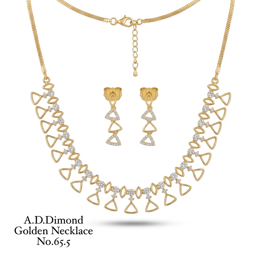 AD Diamond Gold Plated Necklace & Earrings Set