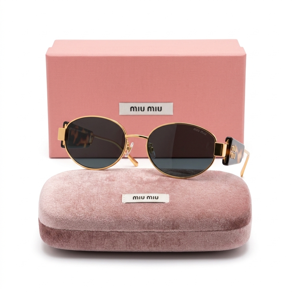 Miu Miu Oval Gold-Tone Tortoise Sunglasses