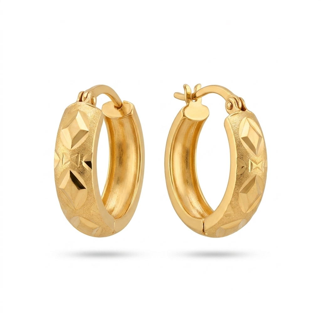 Gold Plated Textured Design Hoop Earrings