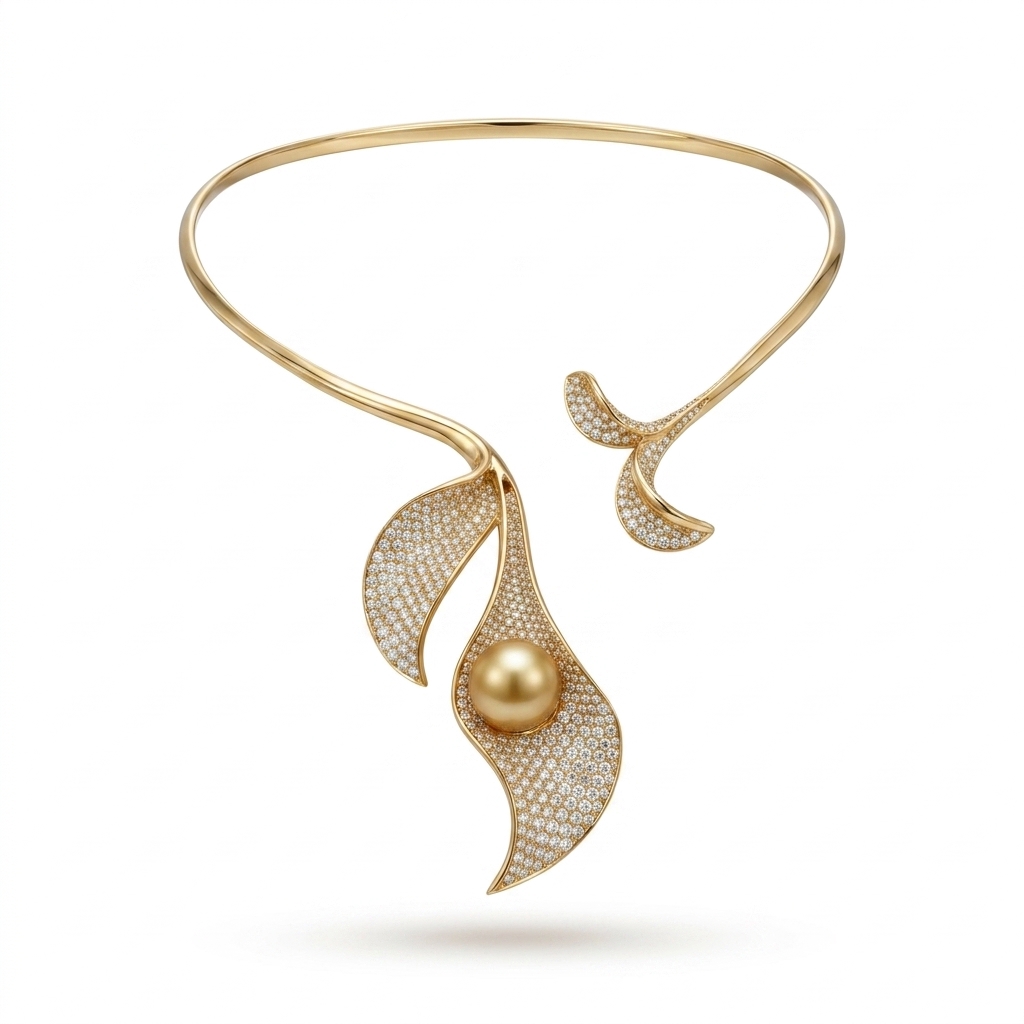 Designer Gold Plated Choker Necklace with Pearl & CZ