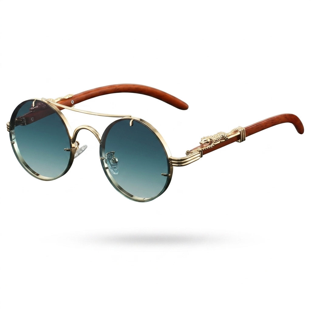 Round Gradient Sunglasses with Leopard Design
