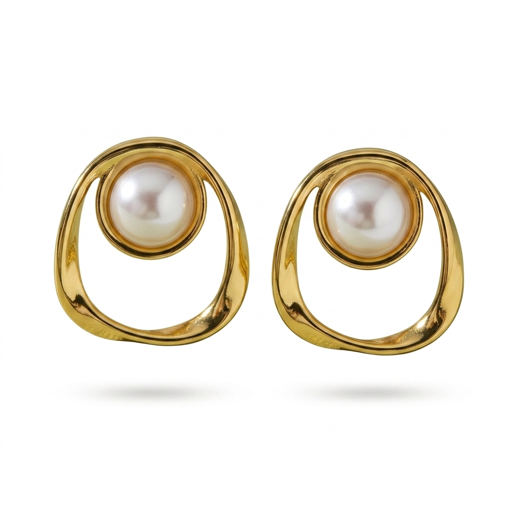 Elegant Gold Plated Pearl Stud Earrings for Women