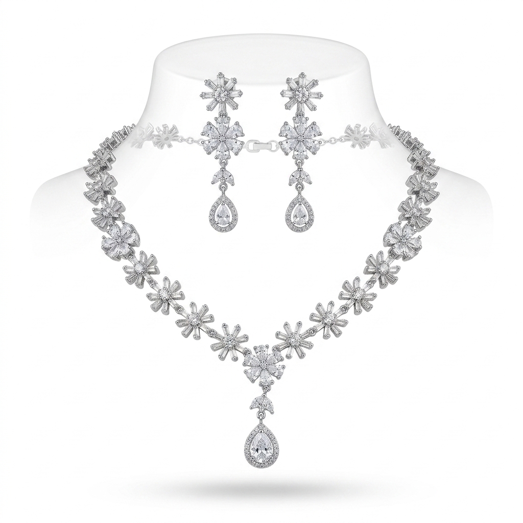 Elegant CZ Floral Necklace Set for Women