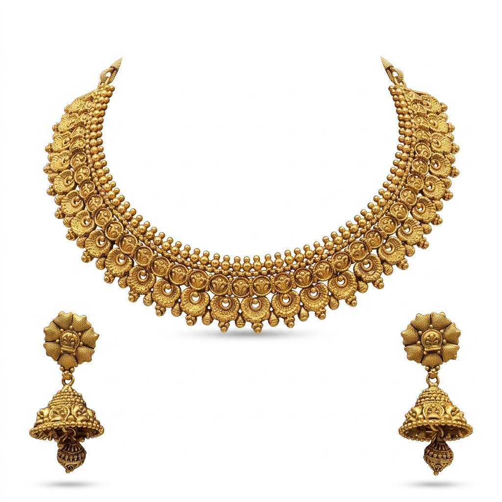 Traditional Choker Necklace Jhumka Set
