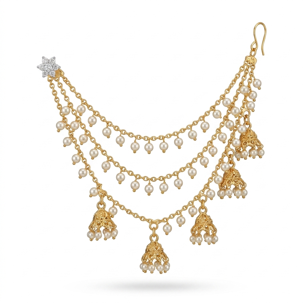 Gold Plated Pearl Jhumka Ear Chain