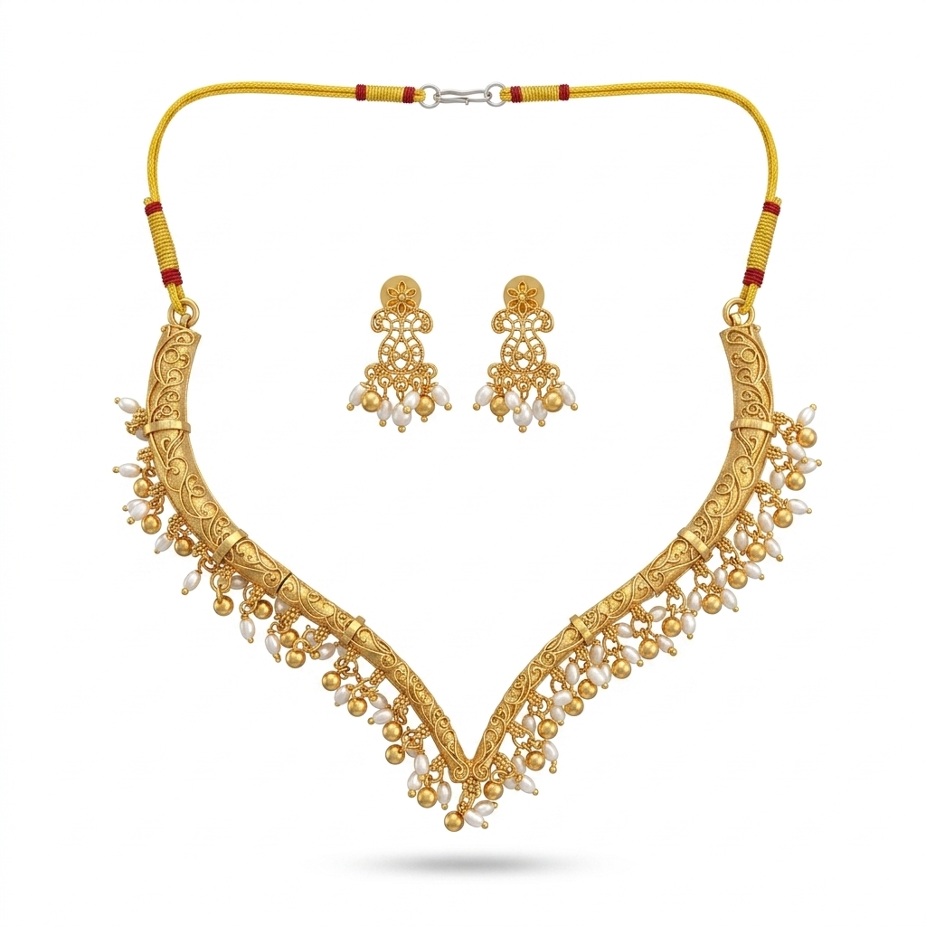 Traditional Gold Plated Pearl Jewellery Set