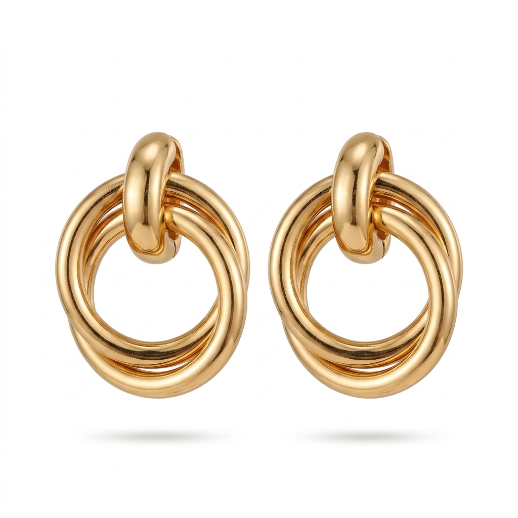 Chunky Gold-Tone Interlinked Ring Earrings