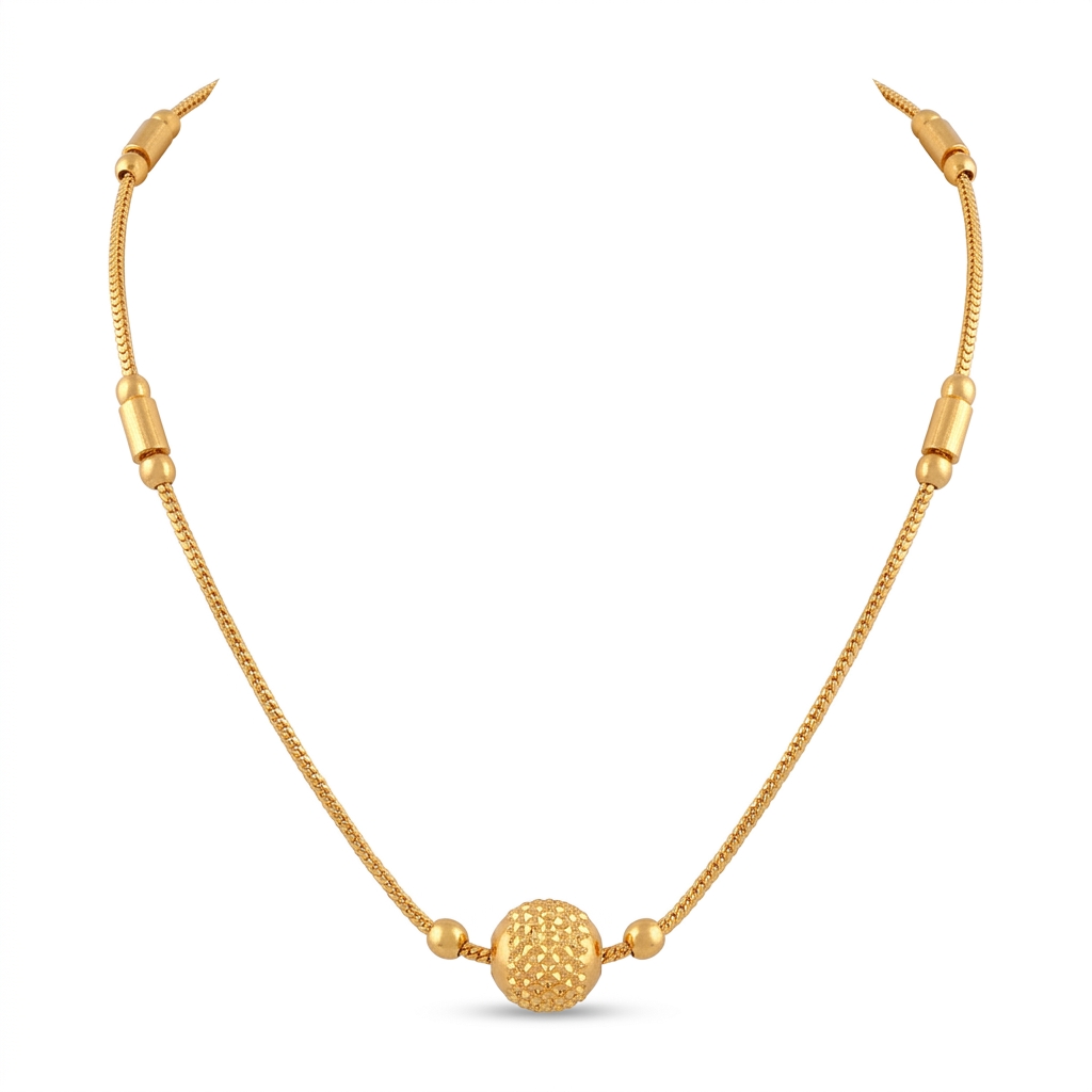Gold Plated Daily Wear Chain | Textured Ball Necklace