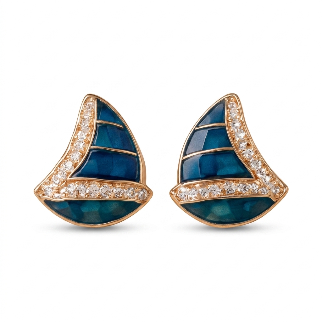 Nautical Blue Enamel Stud Earrings for Women