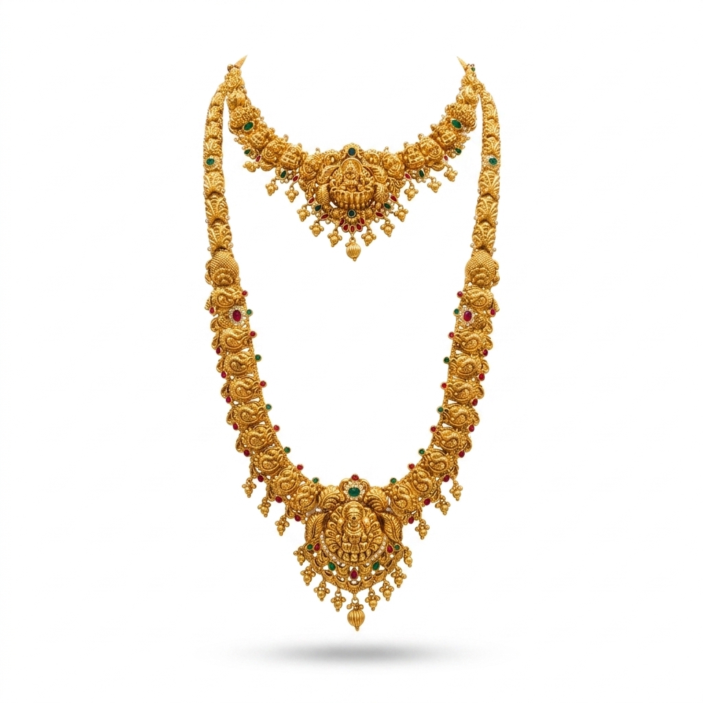 Traditional Temple Design Imitation Gold Plated Necklace Set