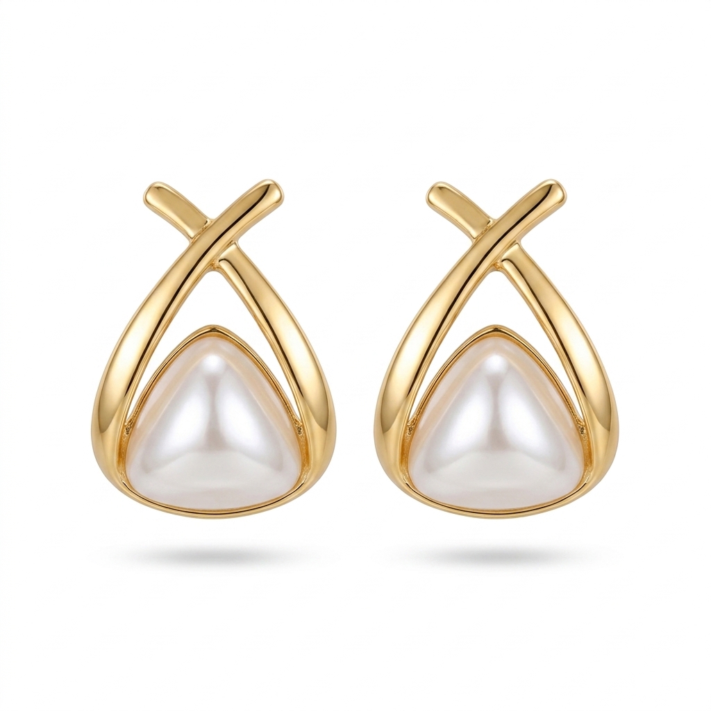Elegant Gold Pearl Stud Earrings for Women