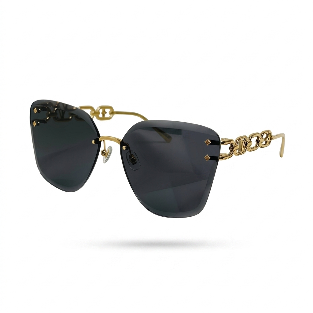 Designer Inspired Gold Rimless Cat Eye Sunglasses
