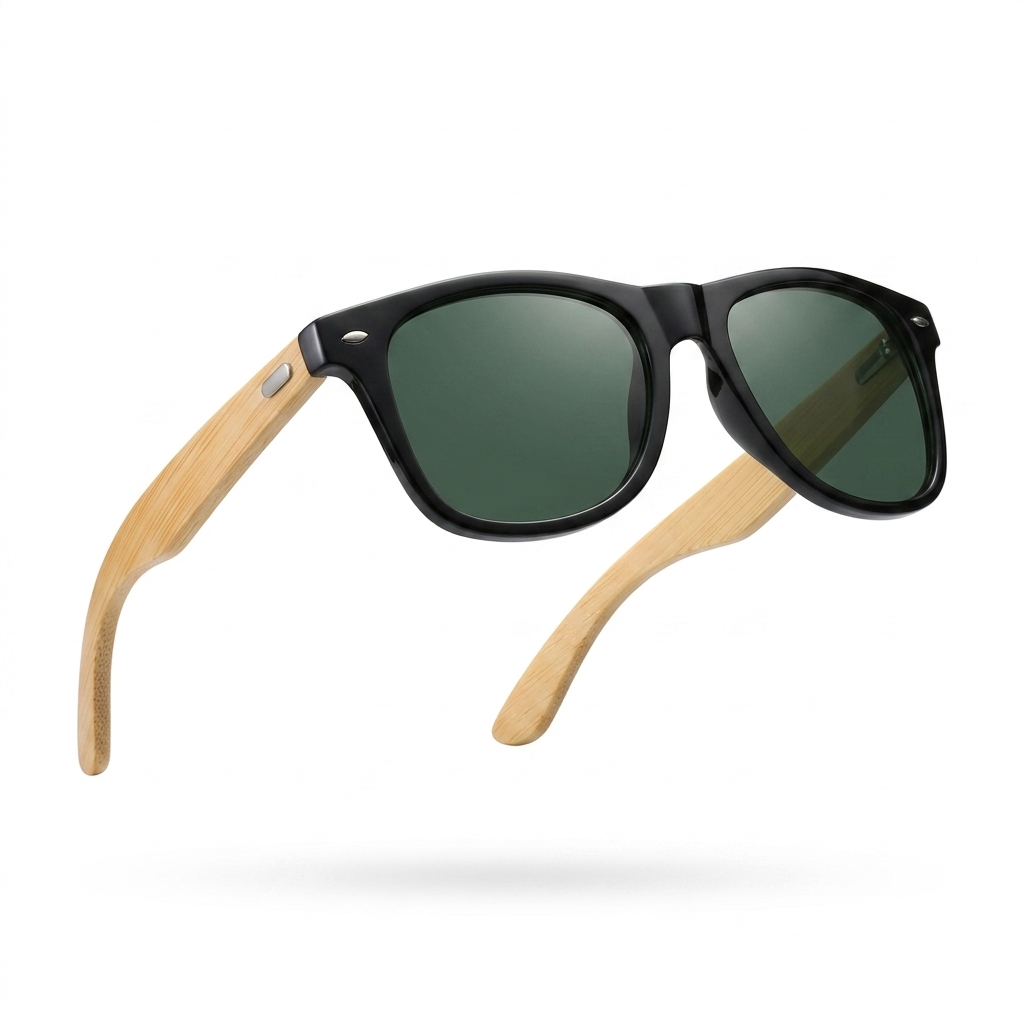 Classic Wayfarer Sunglasses with Wooden Temples
